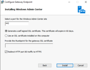 select a port for windows admin center